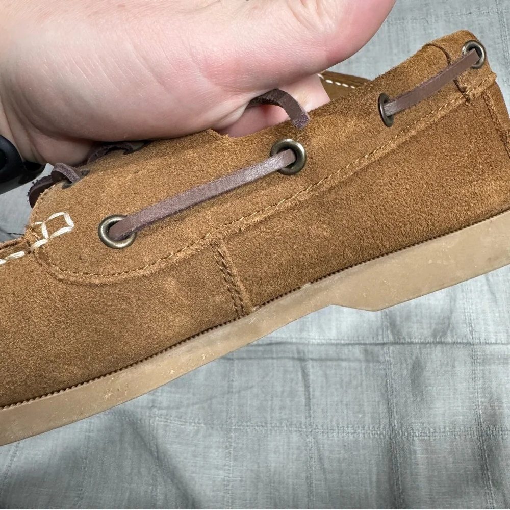 American Eagle Men’s Suede Boat Shoes Brown Leather Lace Moc Toe Loafers Sz 8